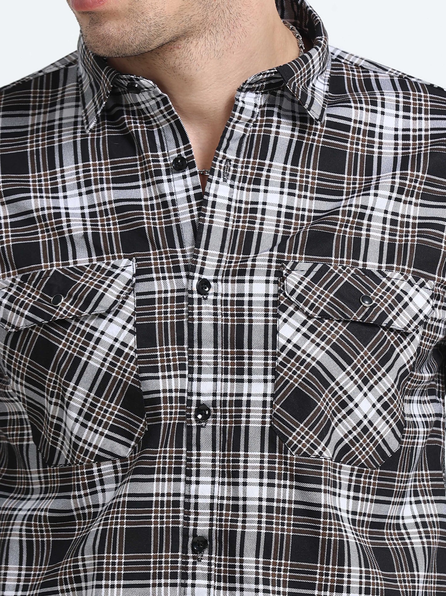 100% Cotton Twill Checks brown Shirt