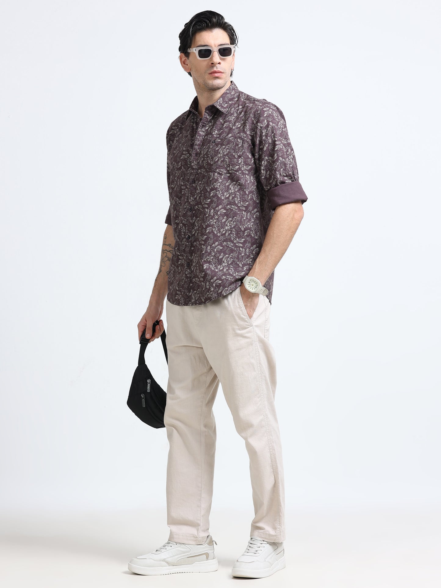 100% Cotton Oxford Print maroon Shirt