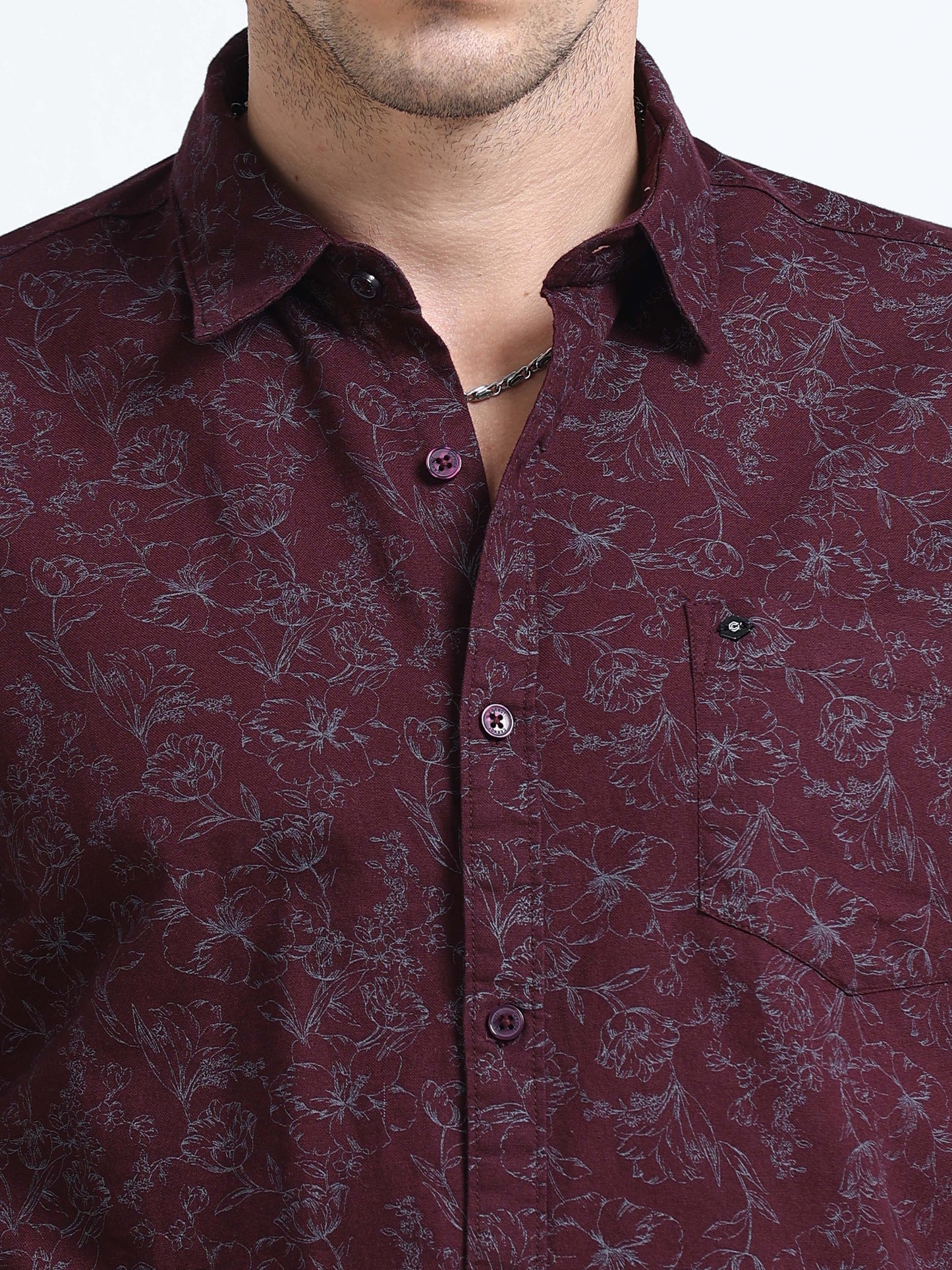 100% Cotton Oxford Print maroon Shirt