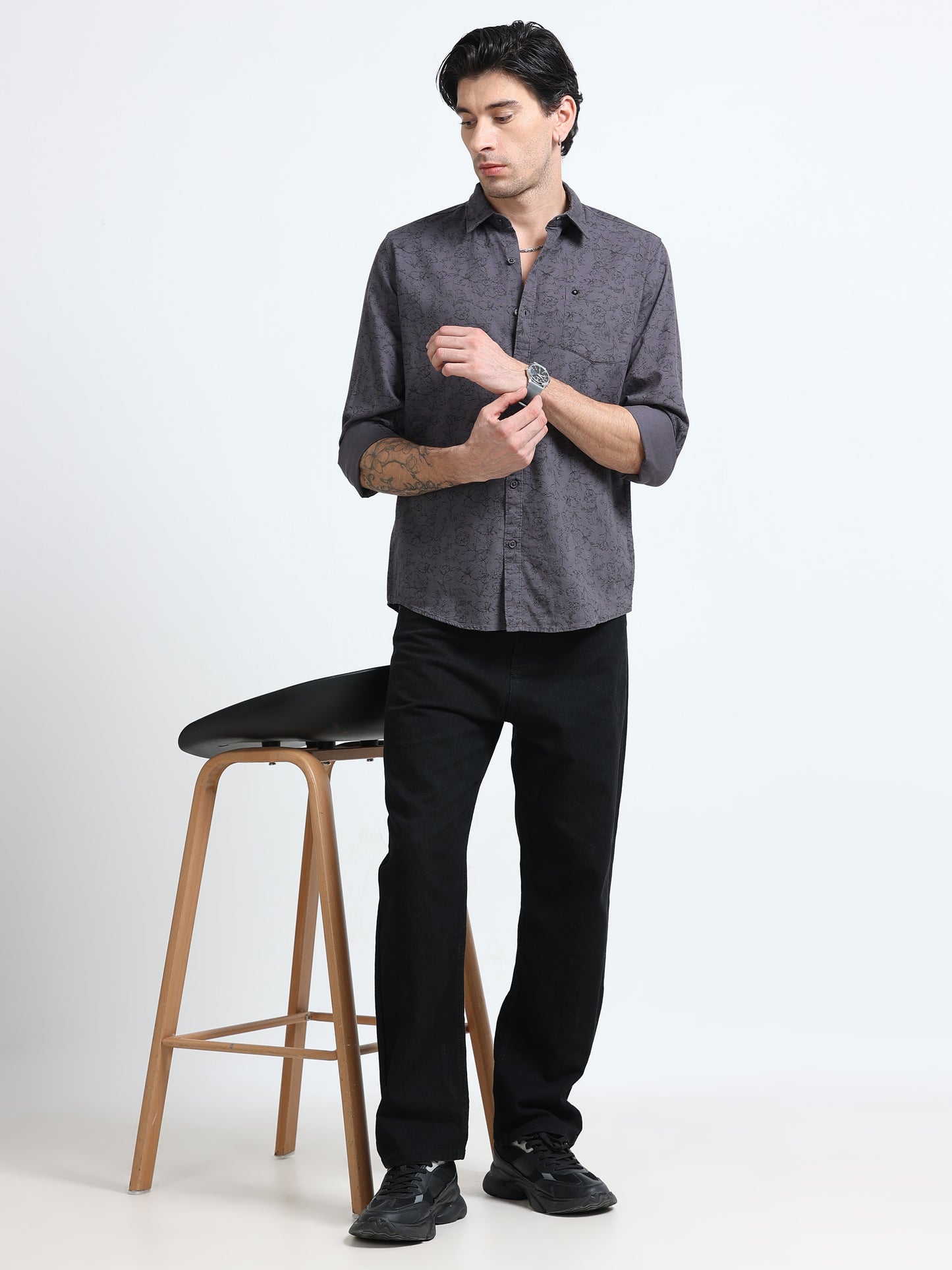 100% Cotton Oxford Print grey Shirt