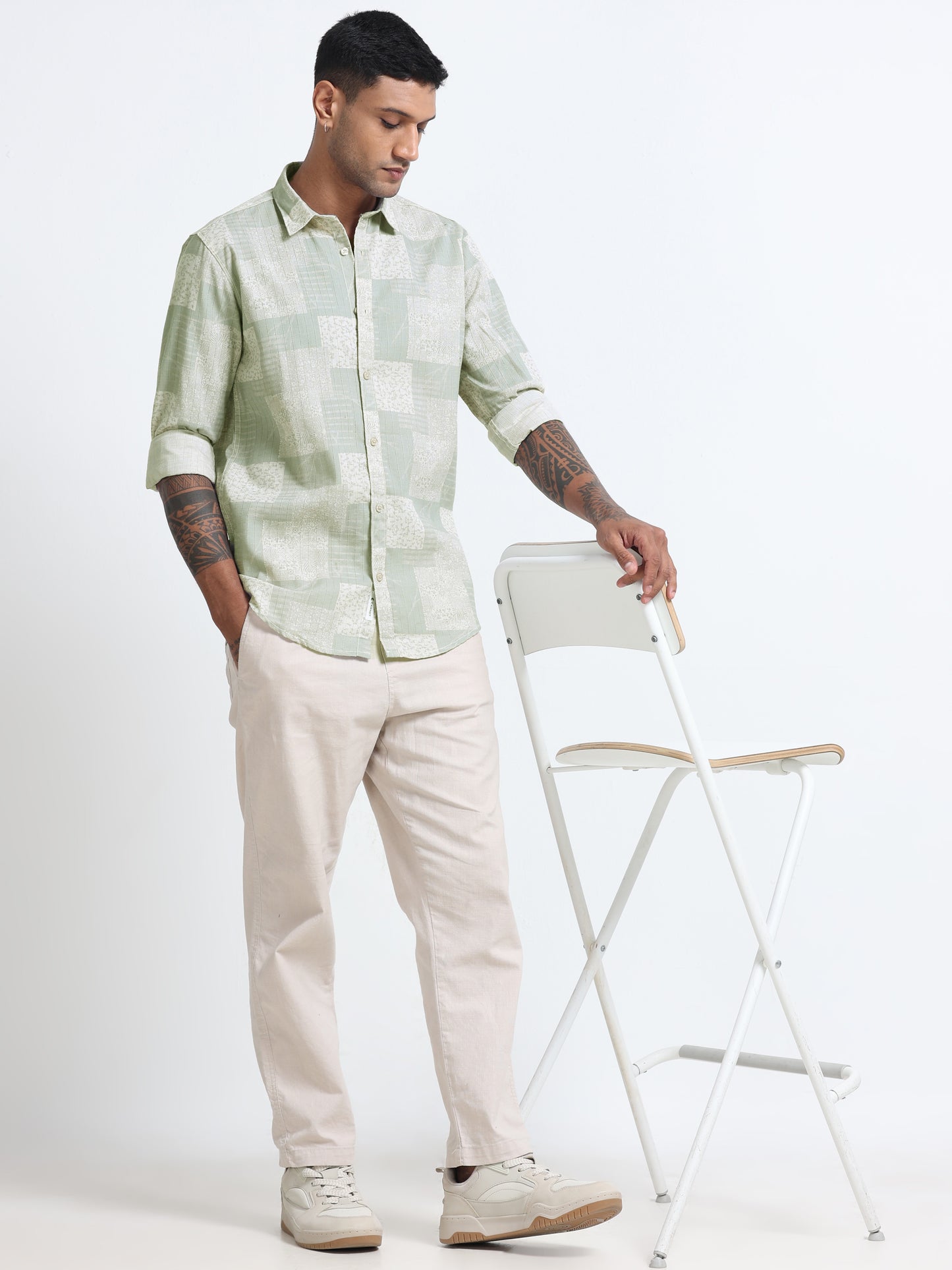 100% Cotton lino Print beige Shirt