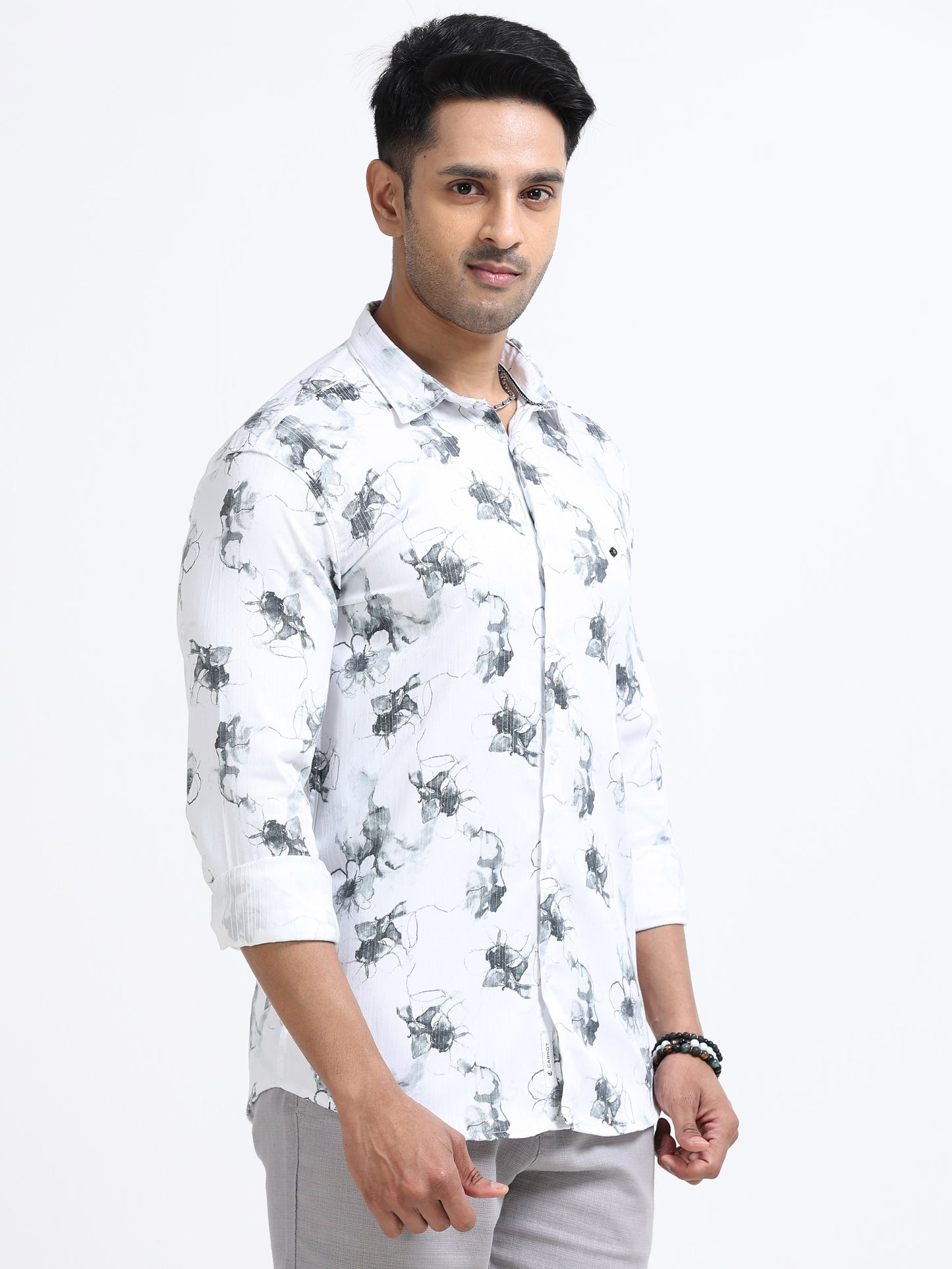 Satin Floral Print black Shirt