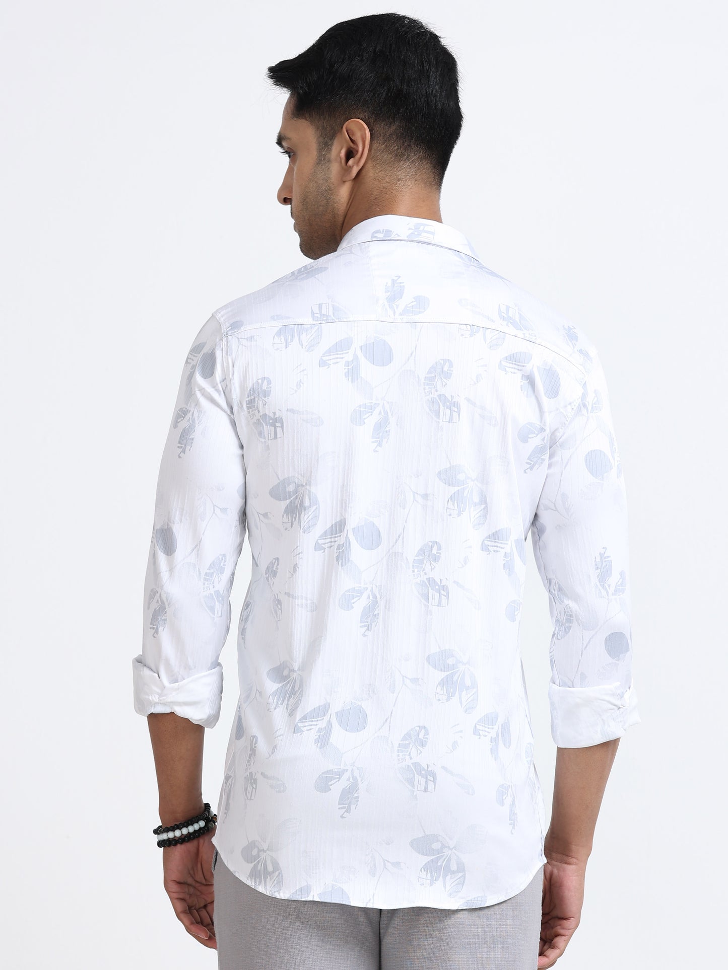 Satin Floral Print grey Shirt