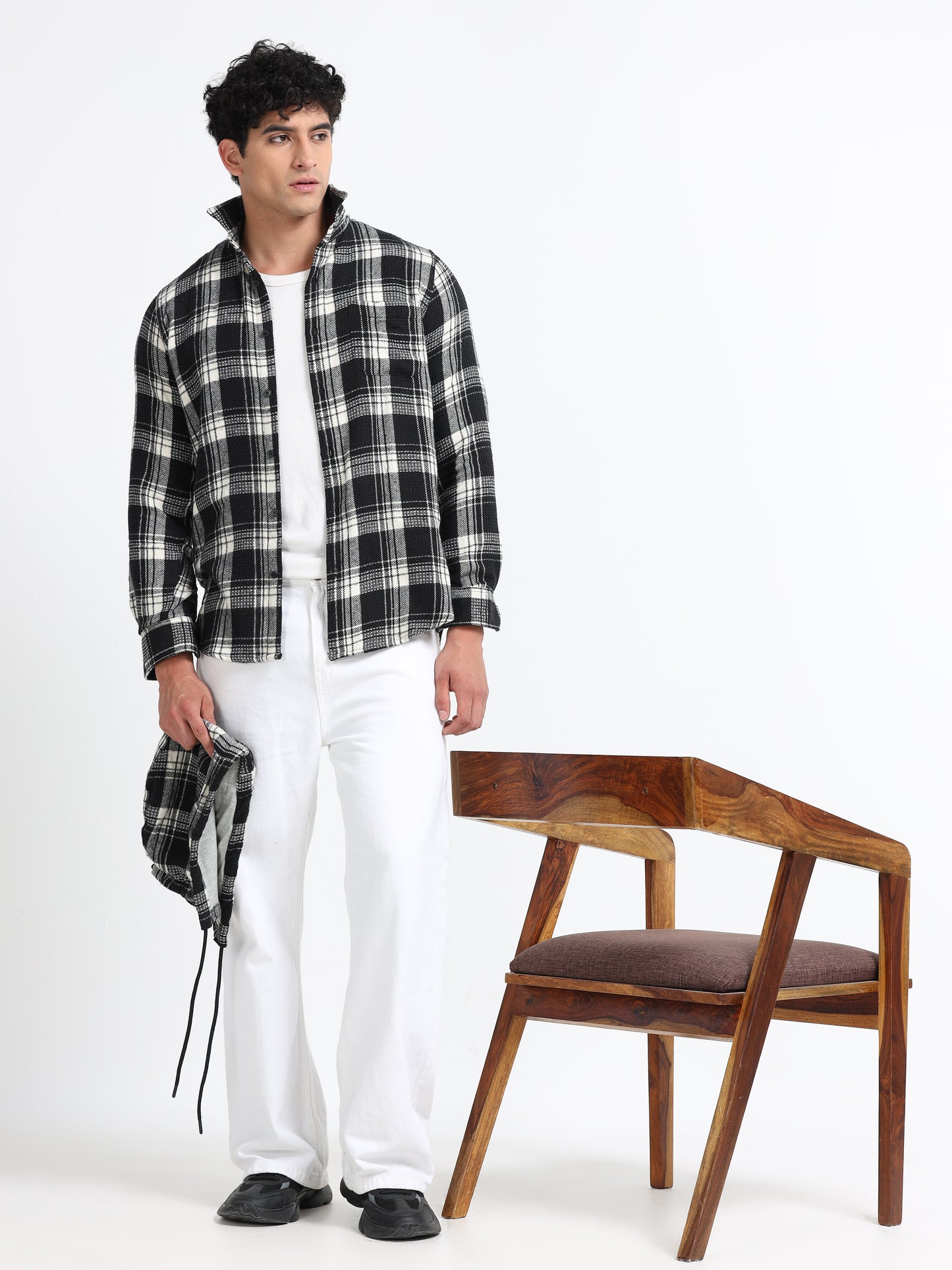 Checks hood black Shirt