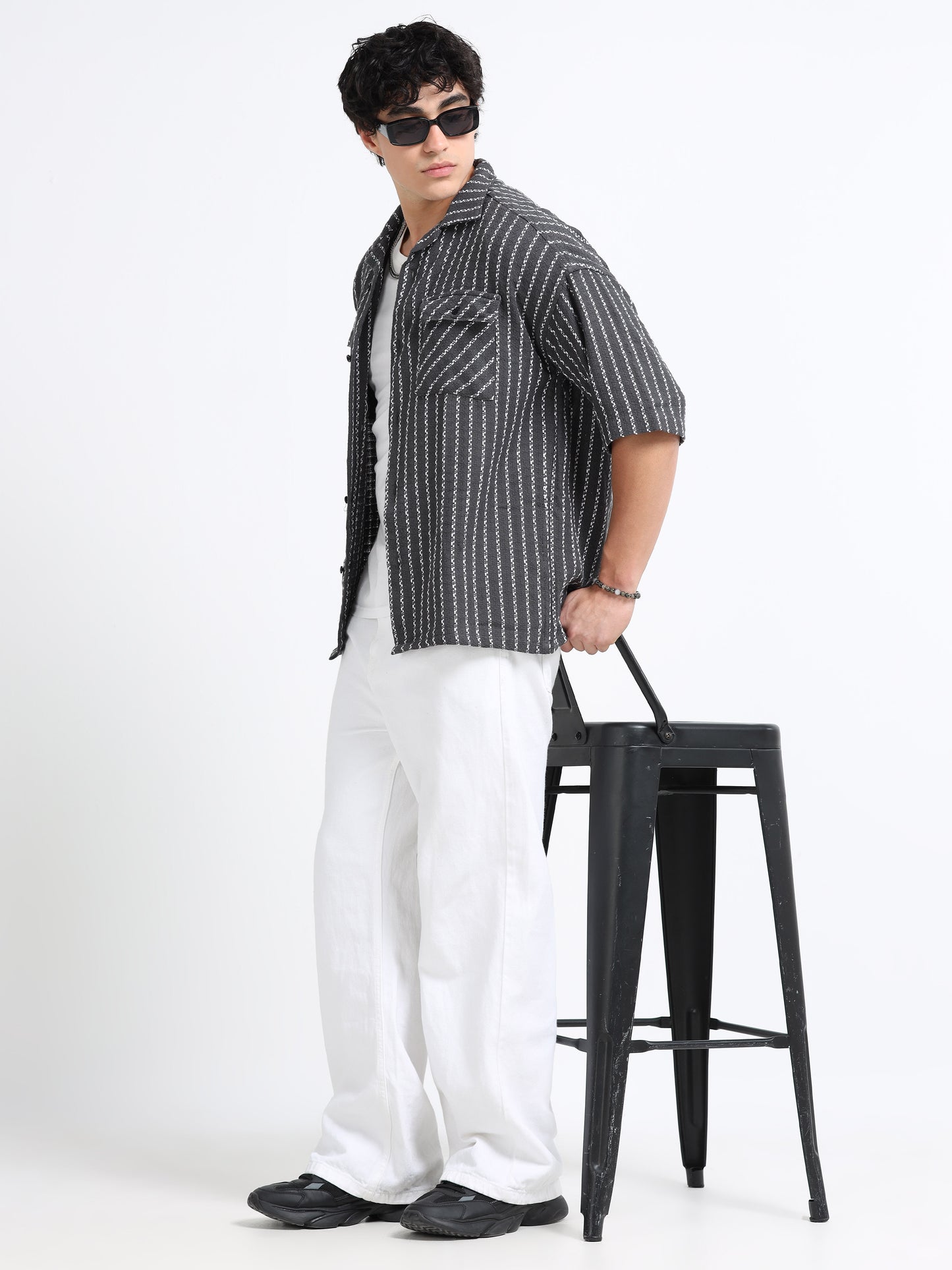 Drop Shoulder stripes dark grey Shirt