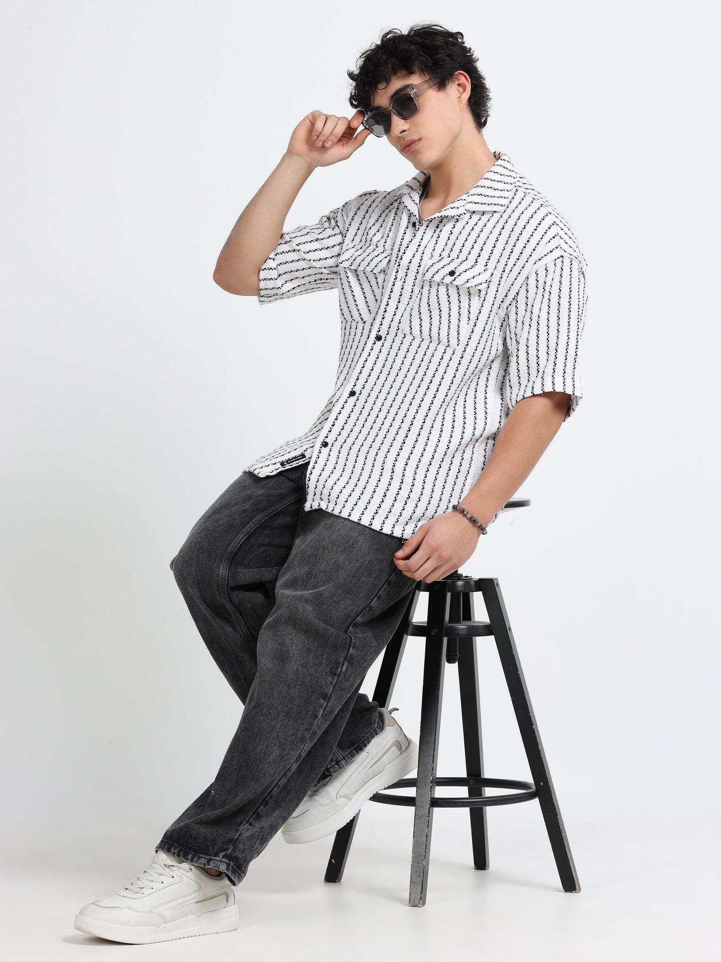 Drop Shoulder stripes white Shirt