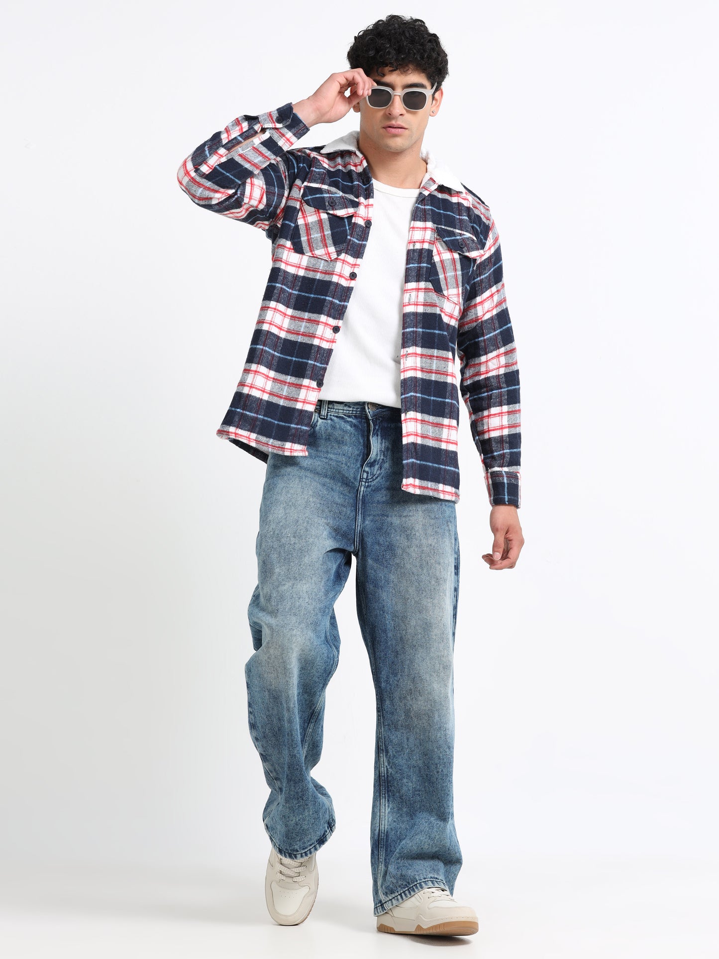 Twill Brushed Checks Full collared red Shirt