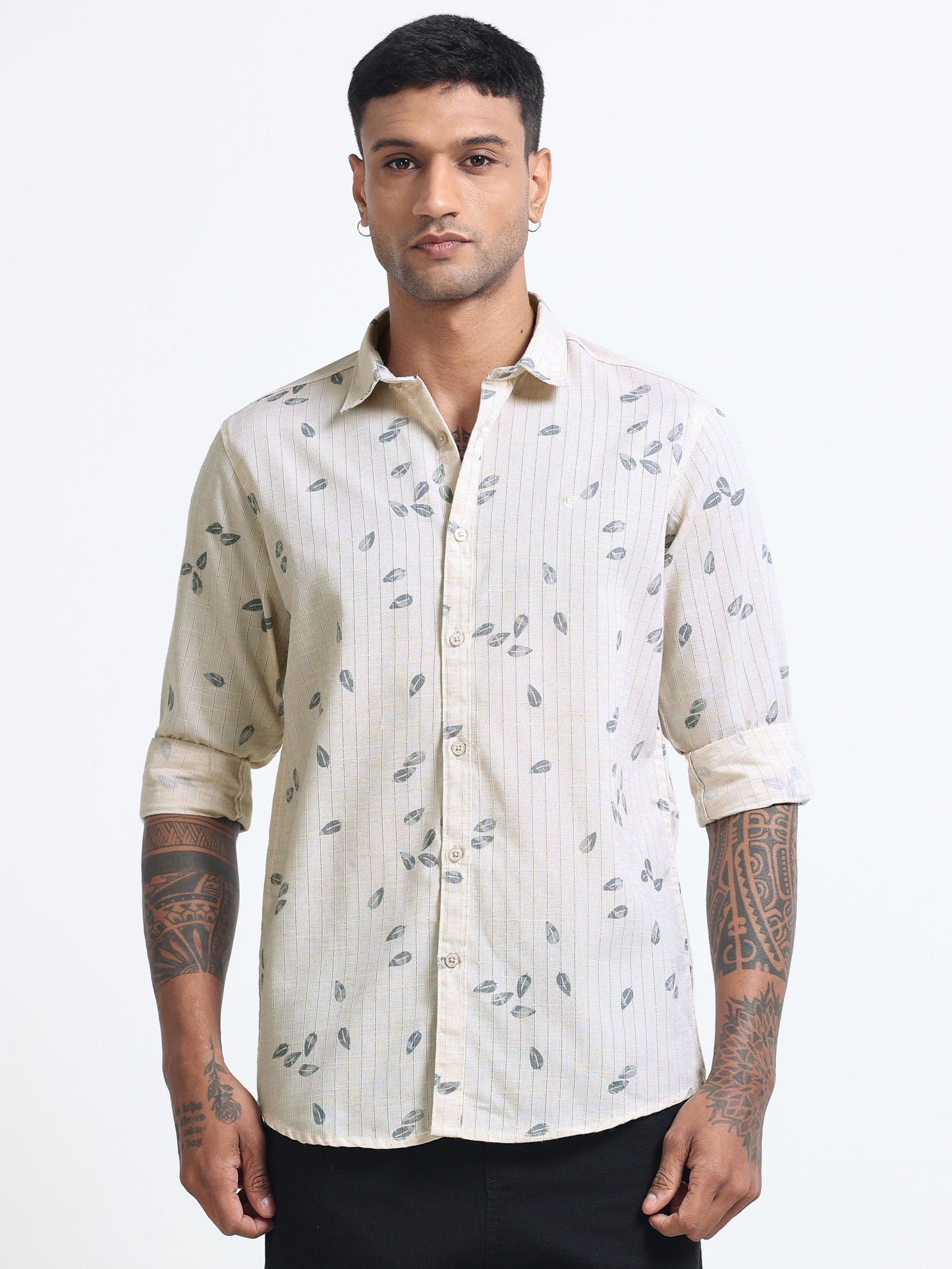 100% Cotton lino Print beige Shirt