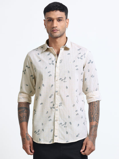 100% Cotton lino Print beige Shirt