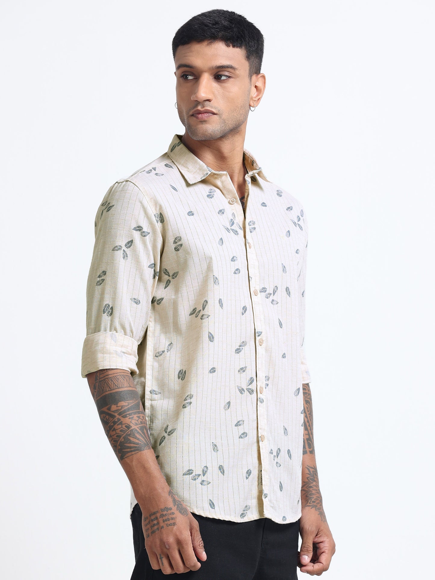100% Cotton lino Print beige Shirt