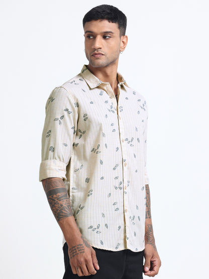 100% Cotton lino Print beige Shirt
