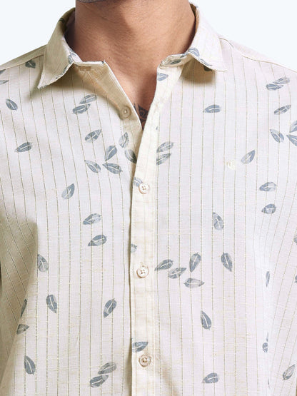 100% Cotton lino Print beige Shirt