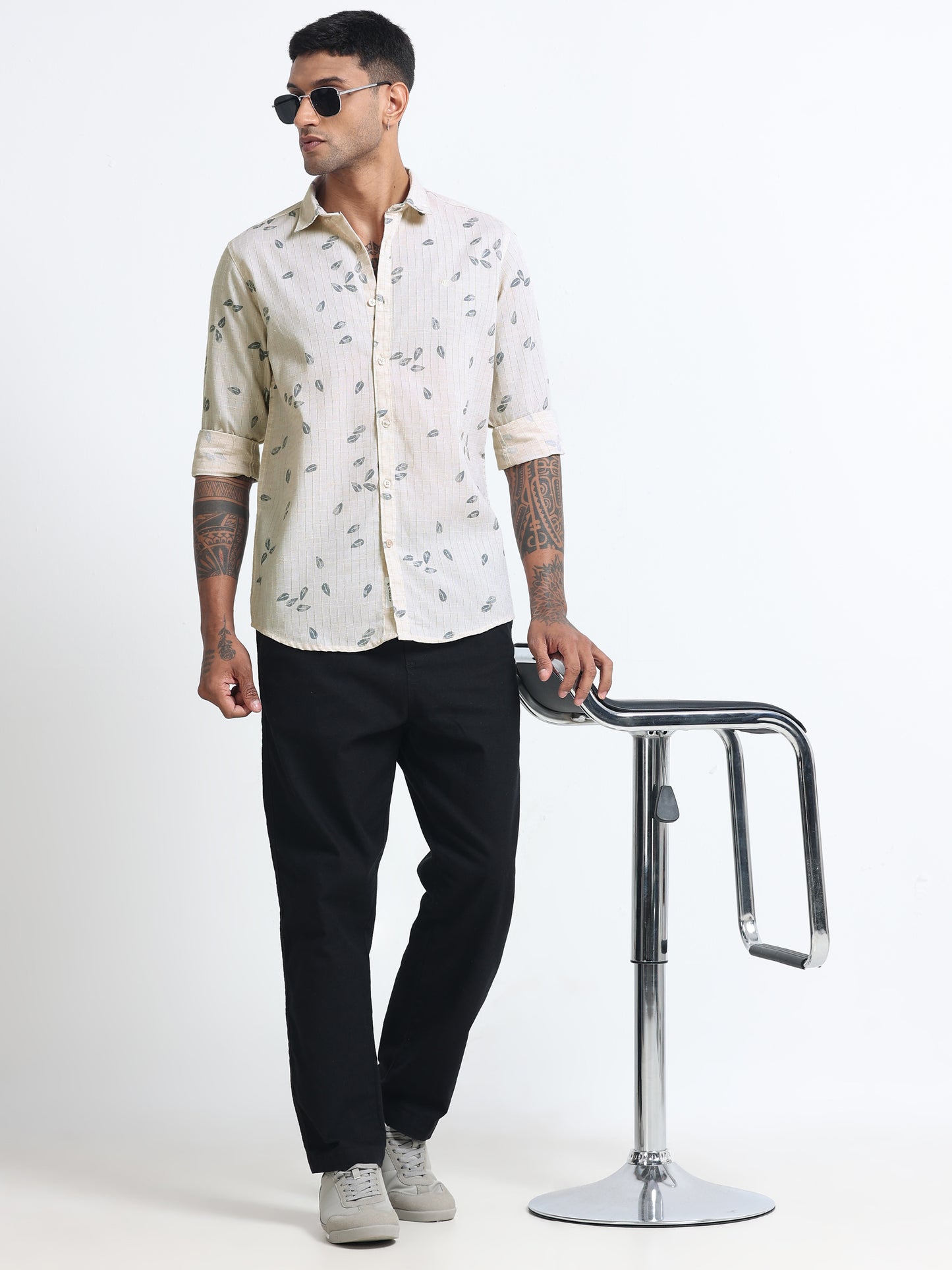 100% Cotton lino Print beige Shirt