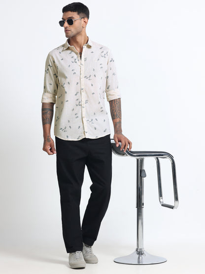 100% Cotton lino Print beige Shirt
