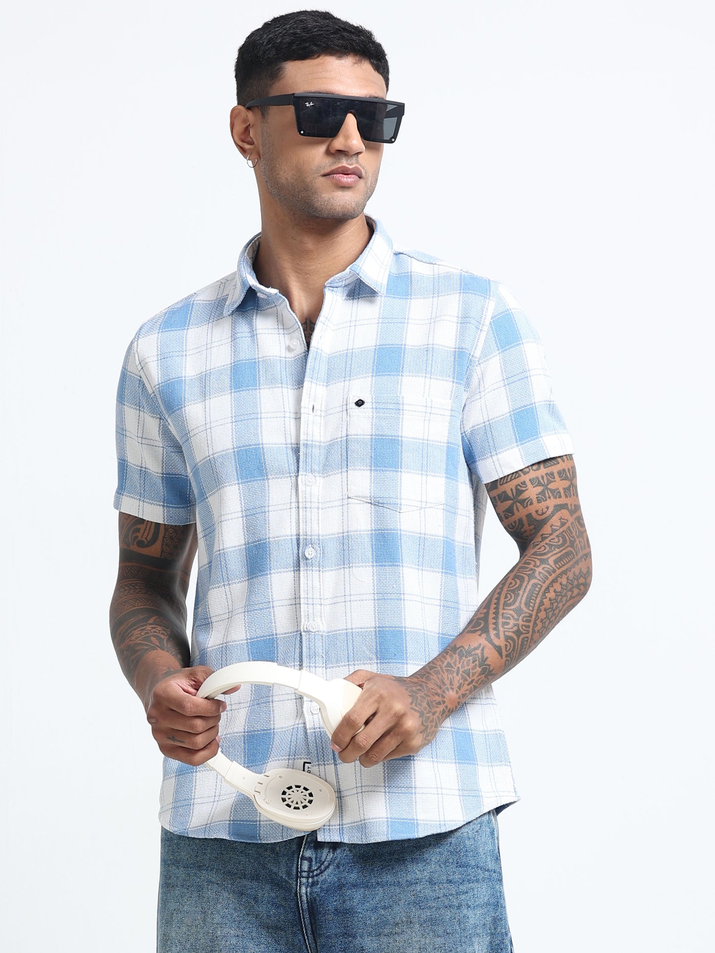Mocklino Checks lightblue Shirt