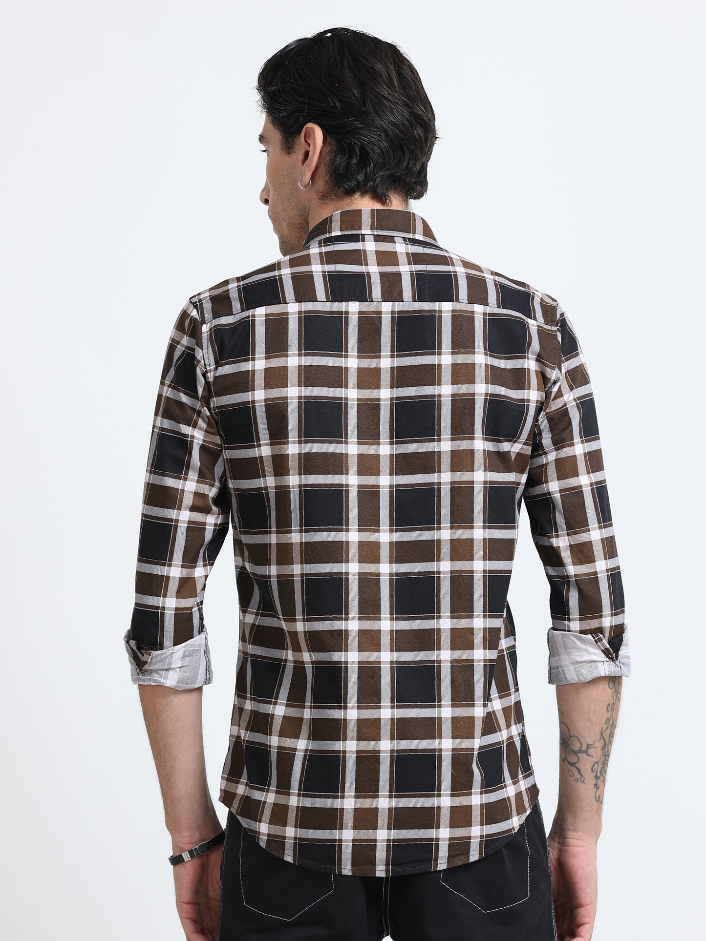 100% Cotton Twill Checks brown Shirt