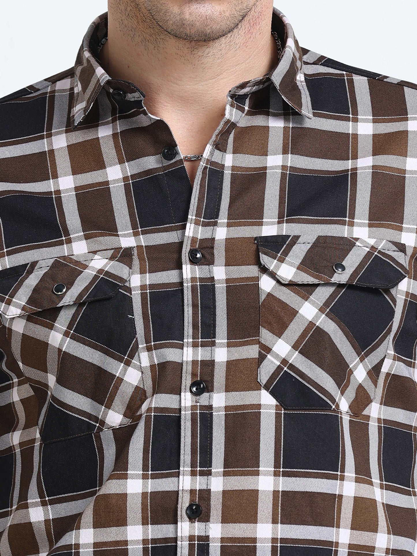100% Cotton Twill Checks brown Shirt