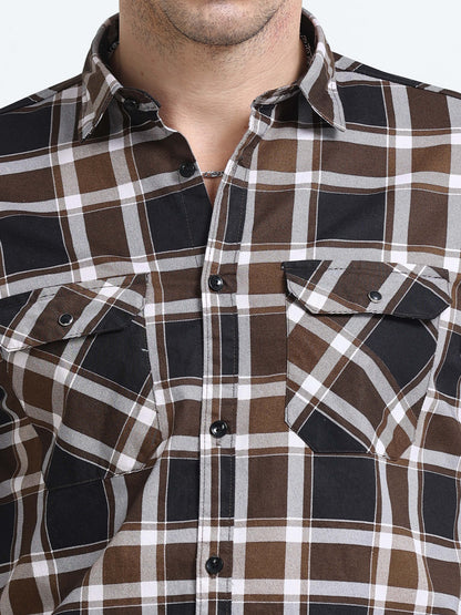 100% Cotton Twill Checks brown Shirt