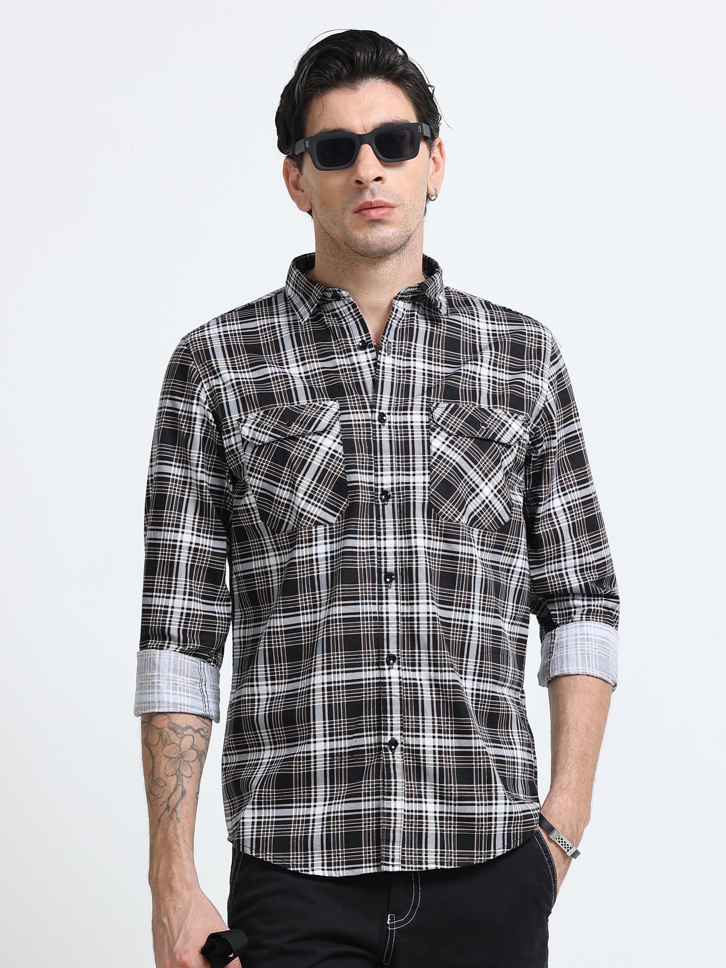 100% Cotton Twill Checks brown Shirt