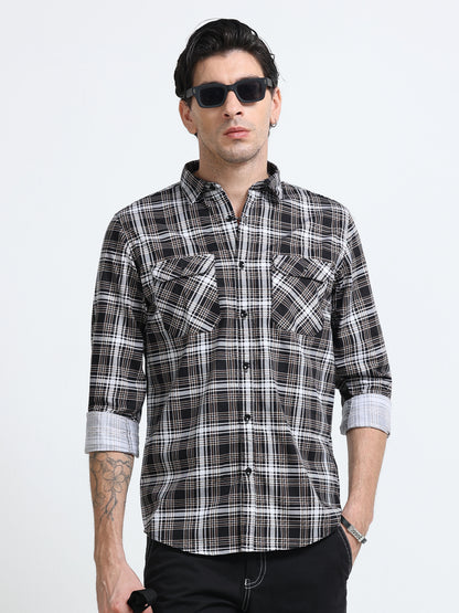 100% Cotton Twill Checks brown Shirt