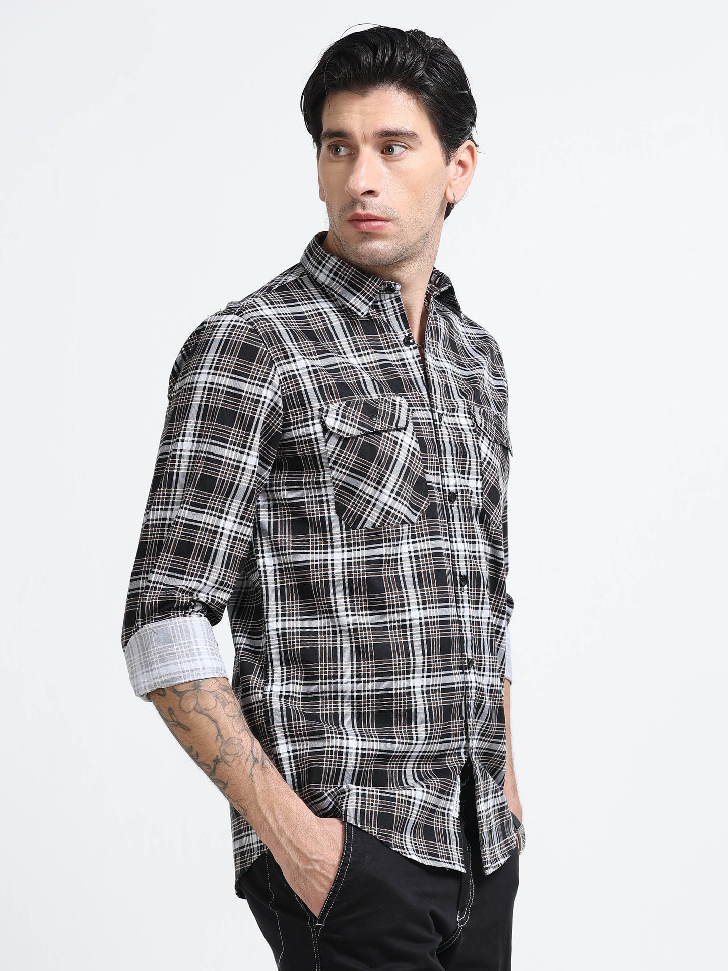100% Cotton Twill Checks brown Shirt