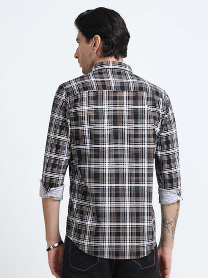 100% Cotton Twill Checks brown Shirt