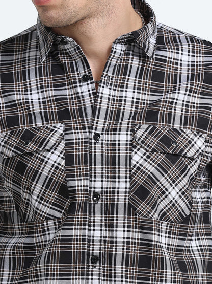 100% Cotton Twill Checks brown Shirt