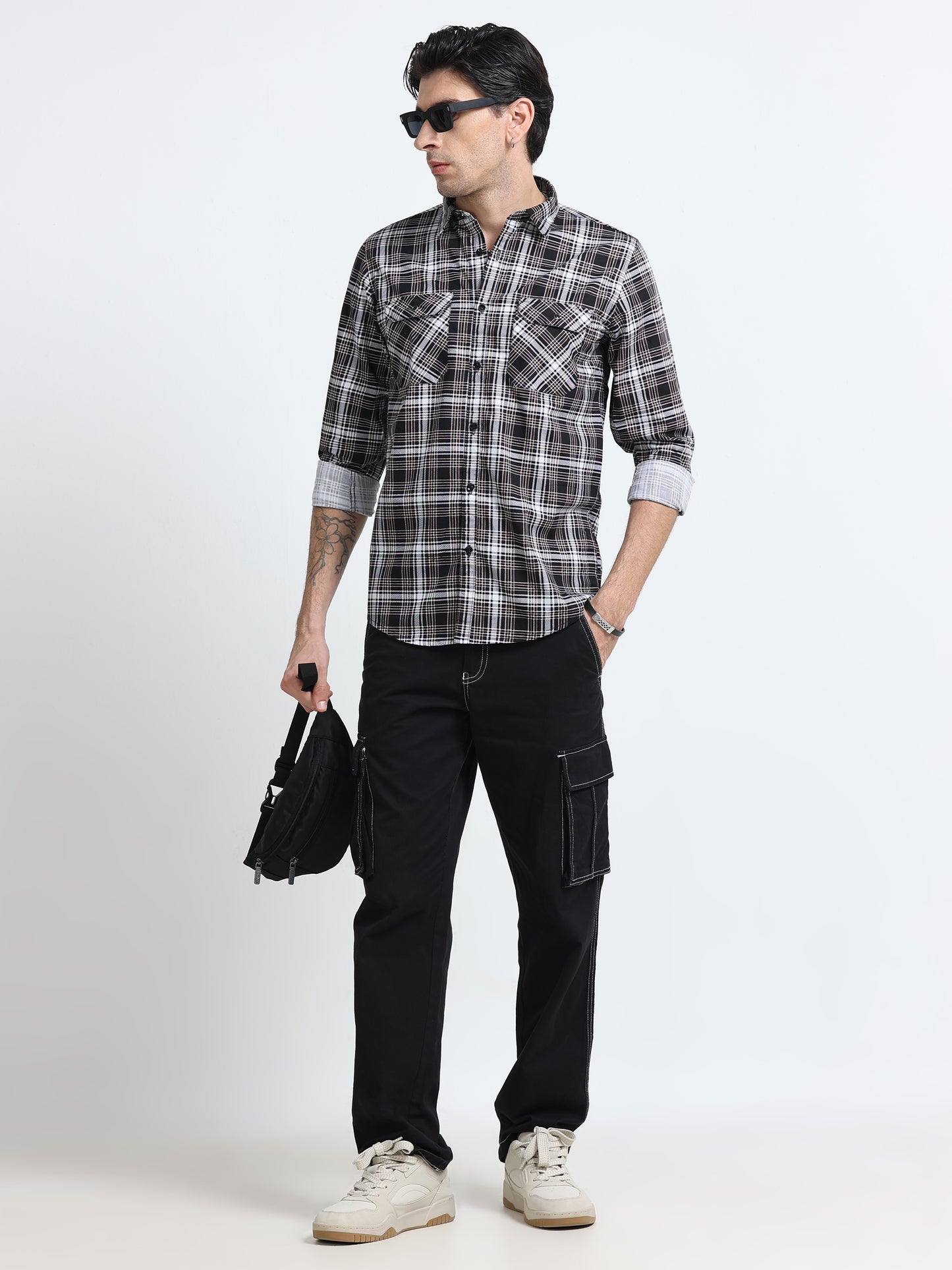 100% Cotton Twill Checks brown Shirt