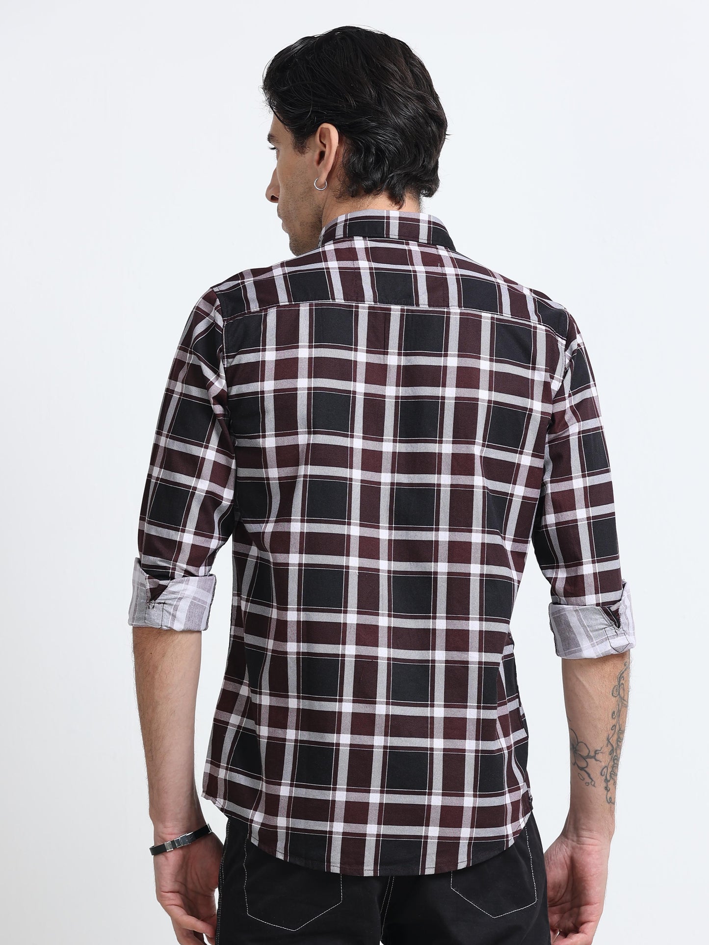 100% Cotton Twill Checks maroon Shirt