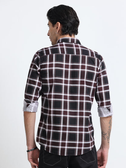 100% Cotton Twill Checks maroon Shirt