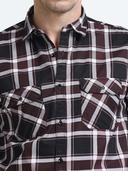 100% Cotton Twill Checks maroon Shirt