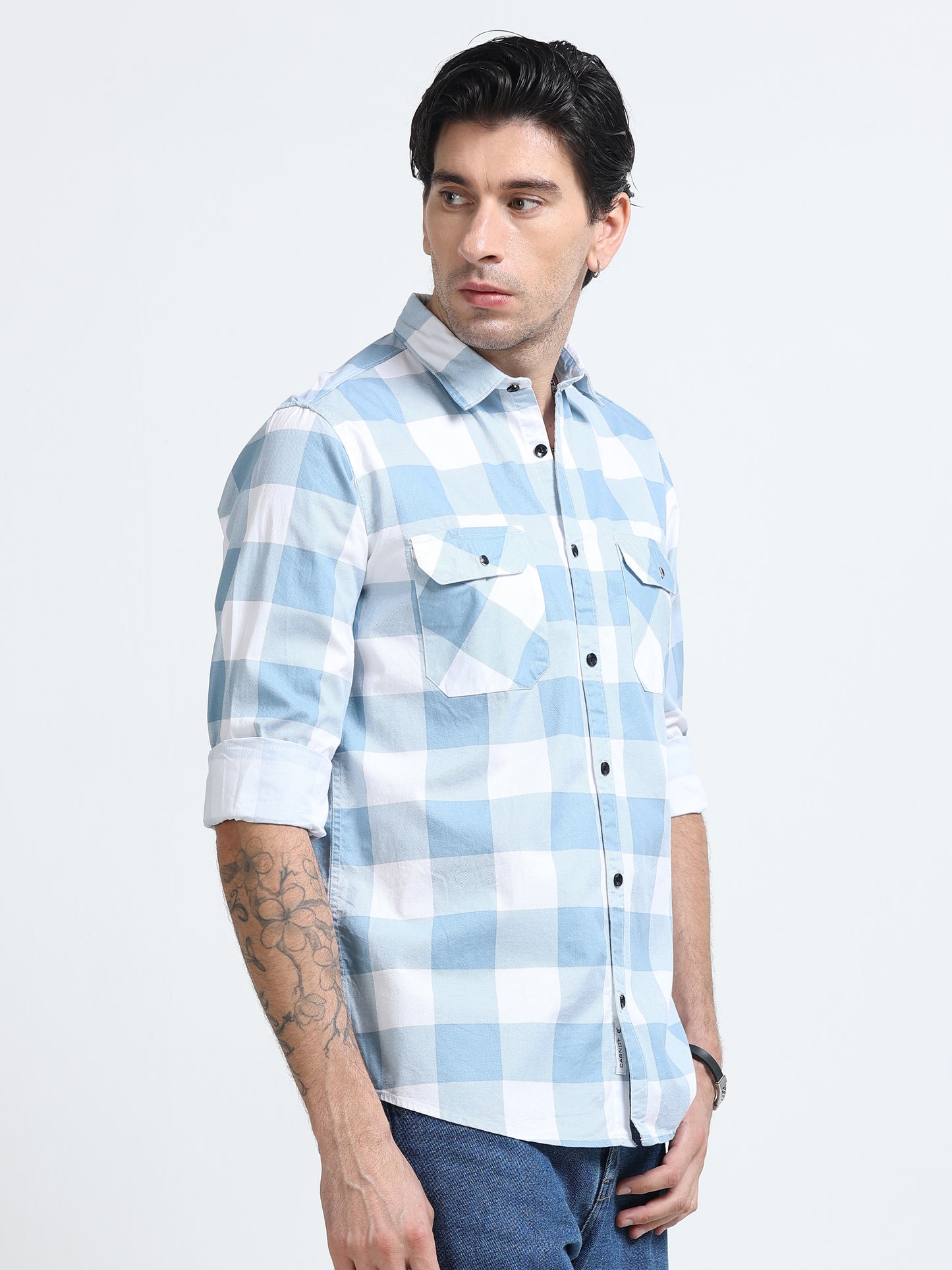 100% Cotton Twill Checks blue Shirt