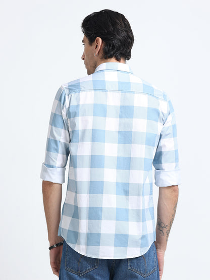100% Cotton Twill Checks blue Shirt