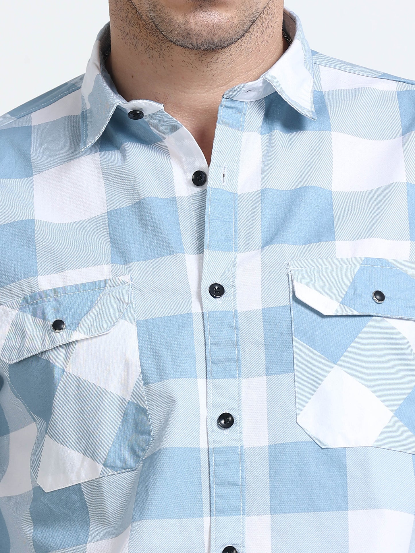 100% Cotton Twill Checks blue Shirt
