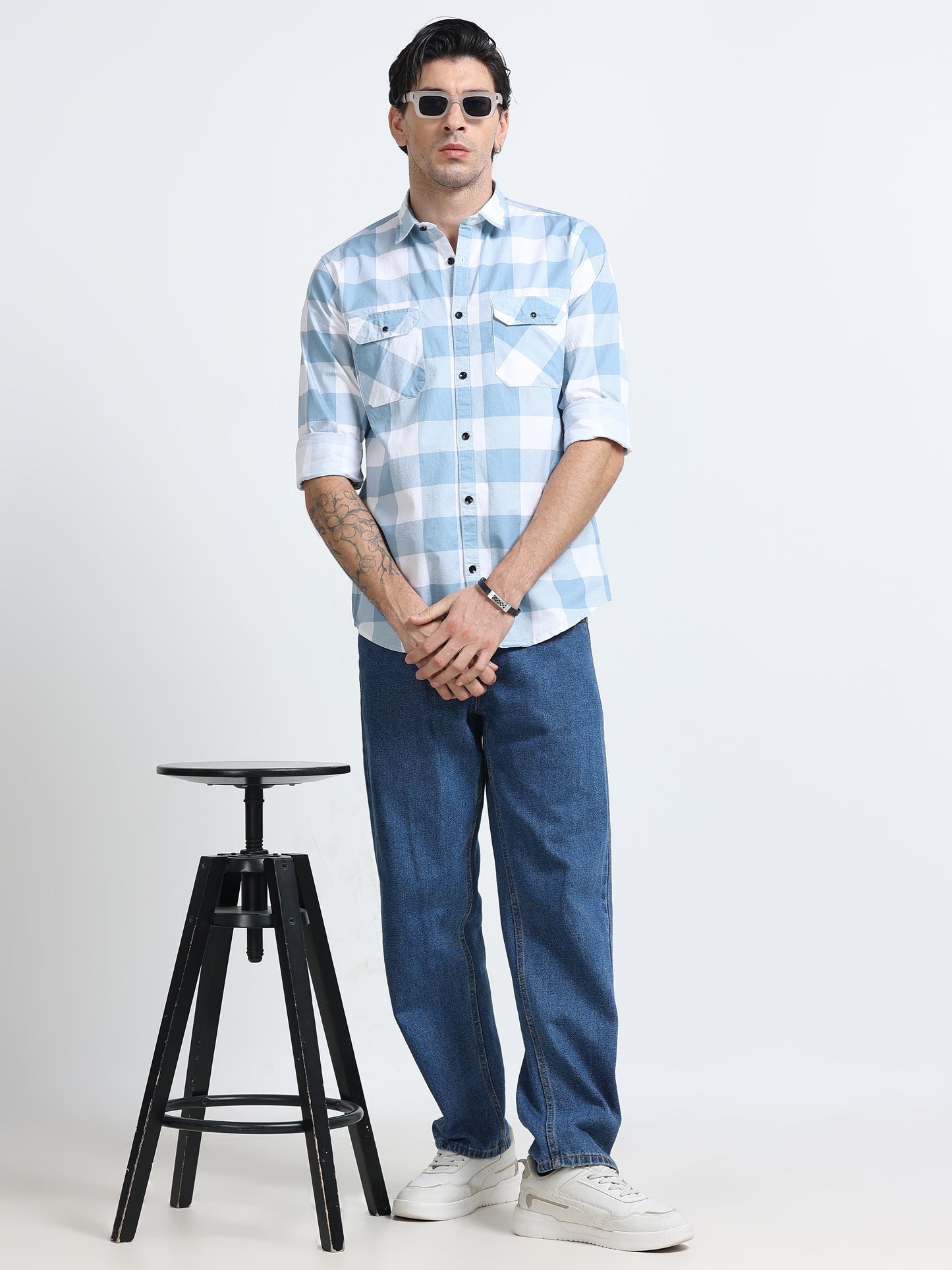 100% Cotton Twill Checks blue Shirt
