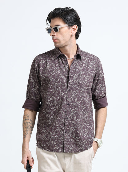 100% Cotton Oxford Print maroon Shirt