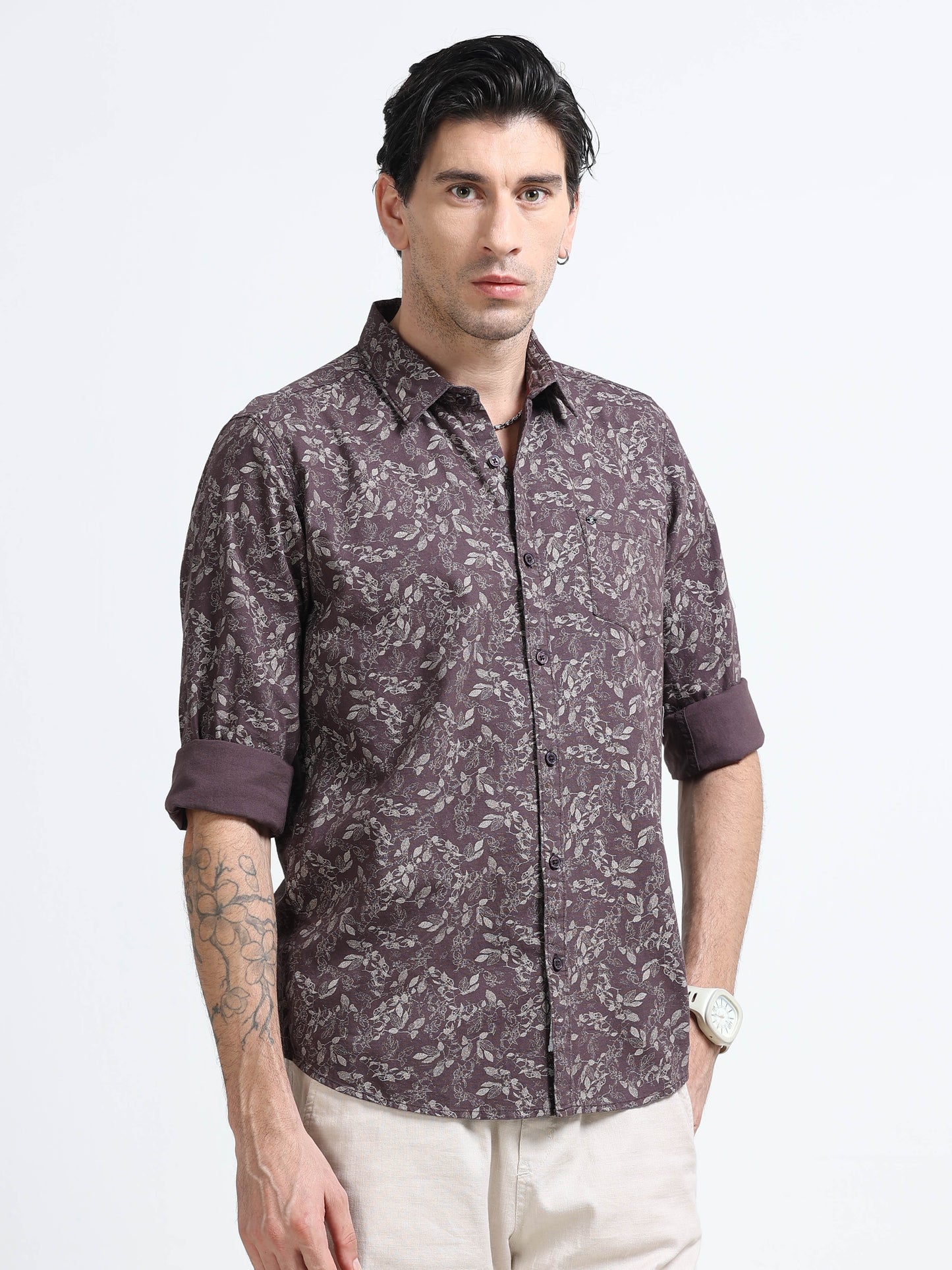 100% Cotton Oxford Print maroon Shirt
