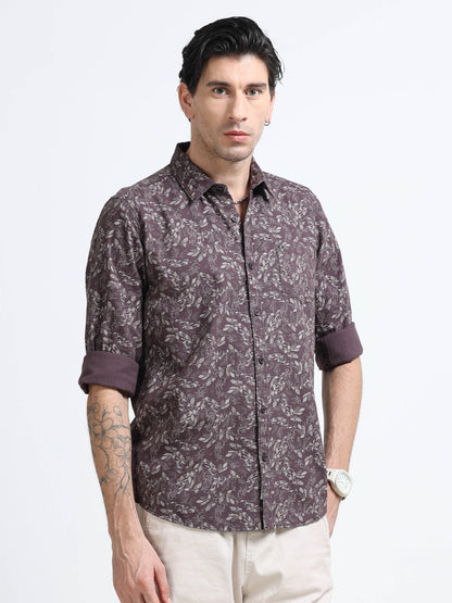 100% Cotton Oxford Print maroon Shirt