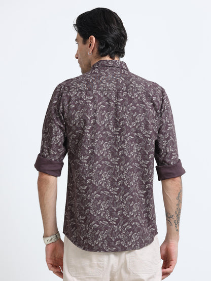 100% Cotton Oxford Print maroon Shirt