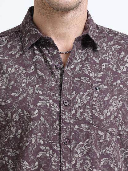 100% Cotton Oxford Print maroon Shirt