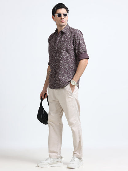 100% Cotton Oxford Print maroon Shirt