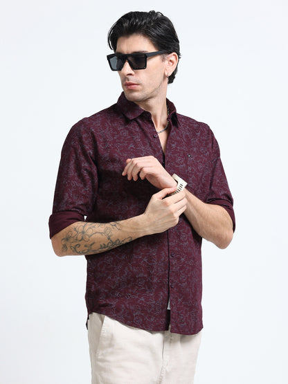 100% Cotton Oxford Print maroon Shirt