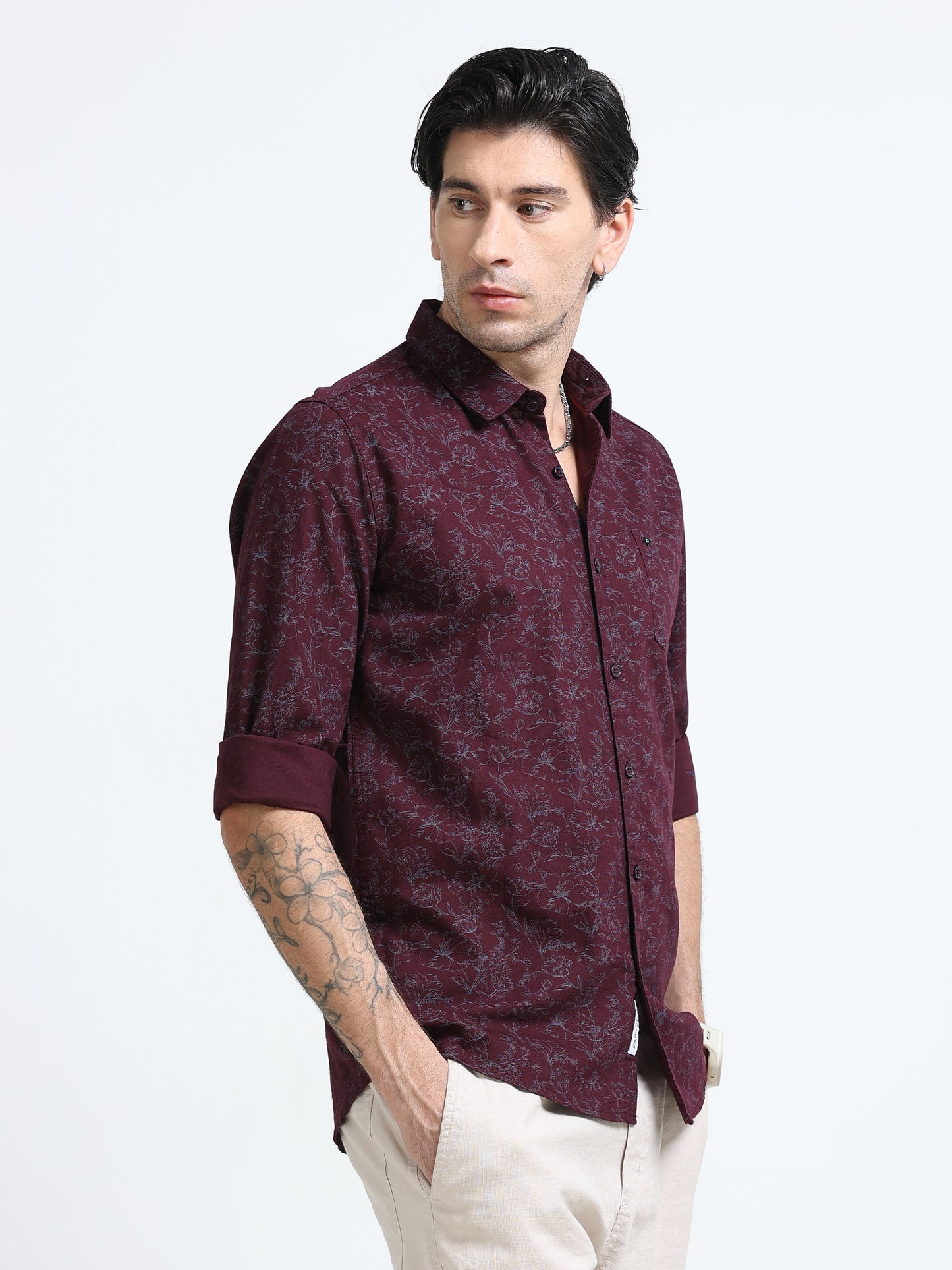 100% Cotton Oxford Print maroon Shirt