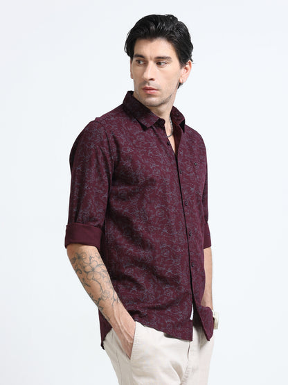 100% Cotton Oxford Print maroon Shirt