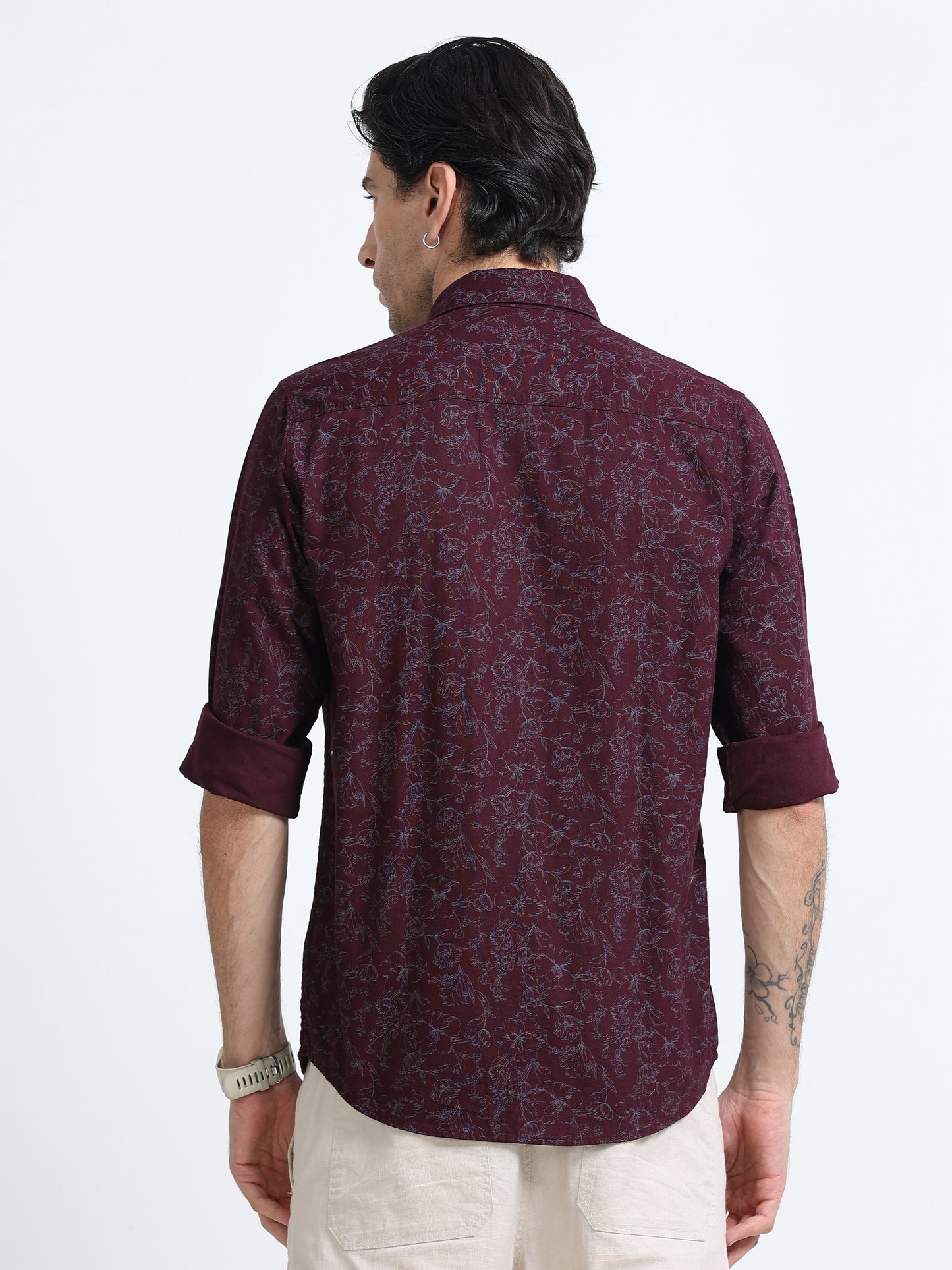 100% Cotton Oxford Print maroon Shirt