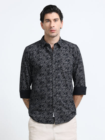 100% Cotton Oxford Print black Shirt