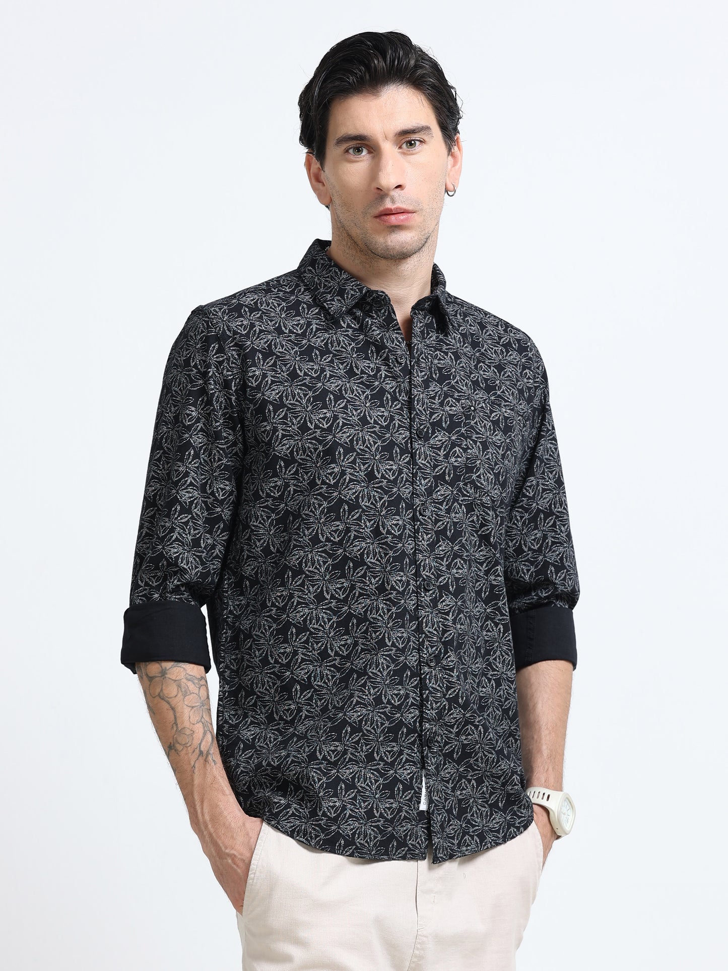 100% Cotton Oxford Print black Shirt