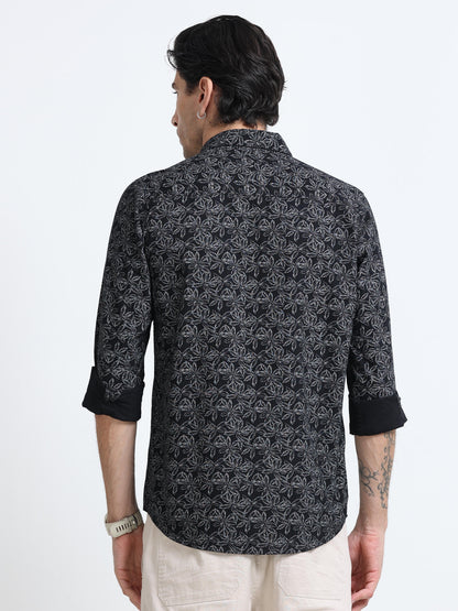 100% Cotton Oxford Print black Shirt