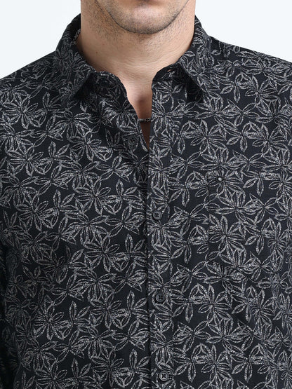 100% Cotton Oxford Print black Shirt
