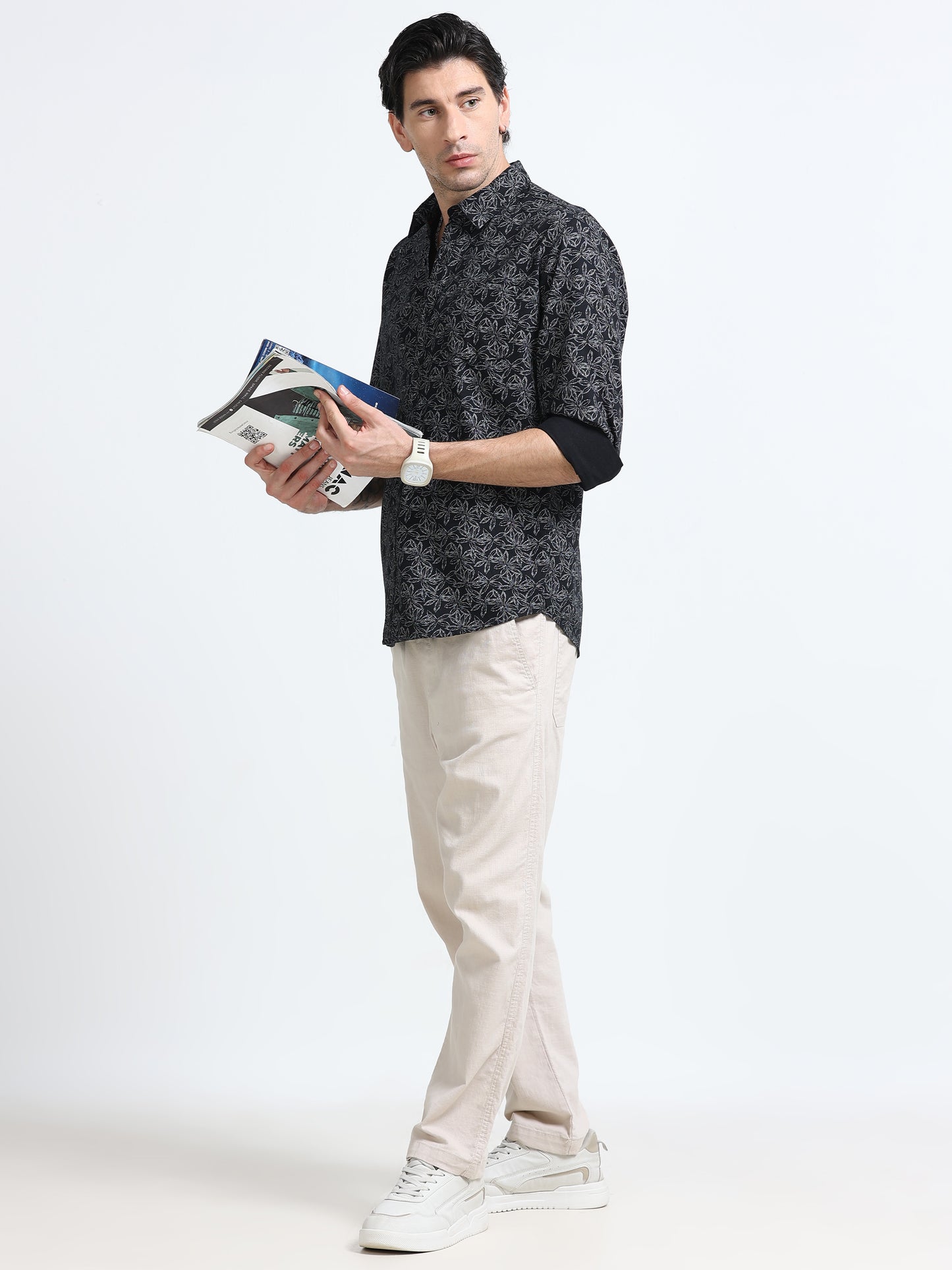 100% Cotton Oxford Print black Shirt